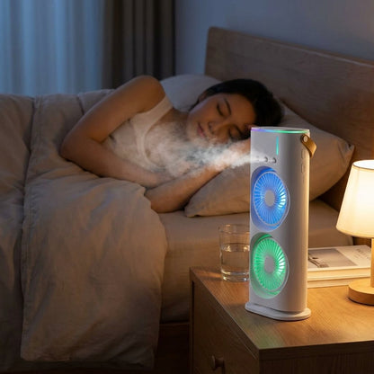 Dual Cooling Fan – Portable Spray Air Cooler with LED 💧❄️