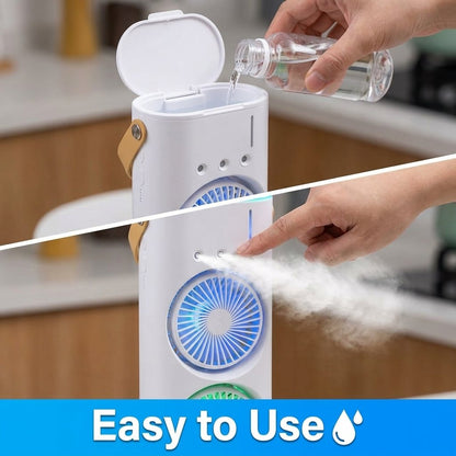 Dual Cooling Fan – Portable Spray Air Cooler with LED 💧❄️